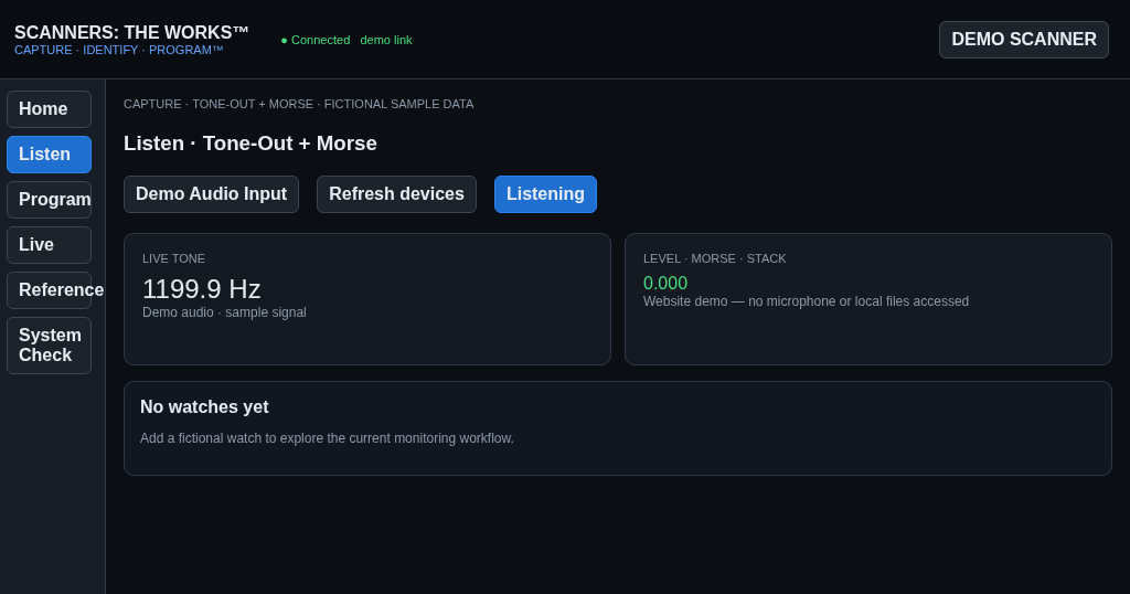 Current Scanners The Works v1.0.0 monitoring station Home dashboard